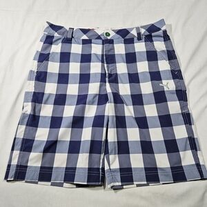 Puma Men's Golf Bemuda Plaid Tech Dry Cell Lightweight Blue Size W 32